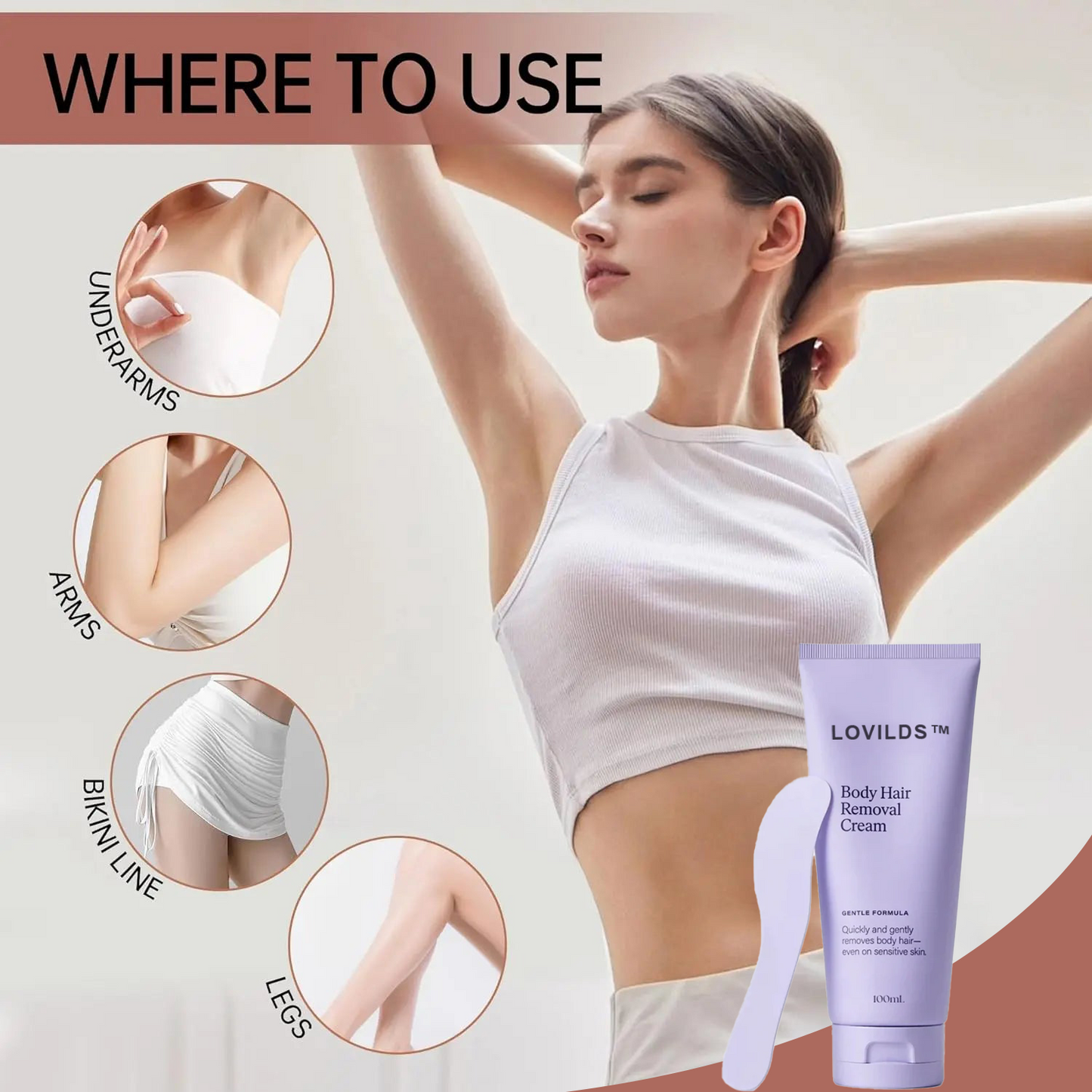 LOVILDS™7-in-1 Gentle Hair Removal Cream that hydrates, brightens & exfoliates – all while removing hair in minutes.